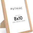 puthiac 8x10 Solid Oak Wood Picture Frame, Fits 6x8 with Mat or 8x10 Without Mat, Wall or Tabletop Display with Stand, Vertical or Horizontal, Plexi Front, 1 Pack, Natural Oak