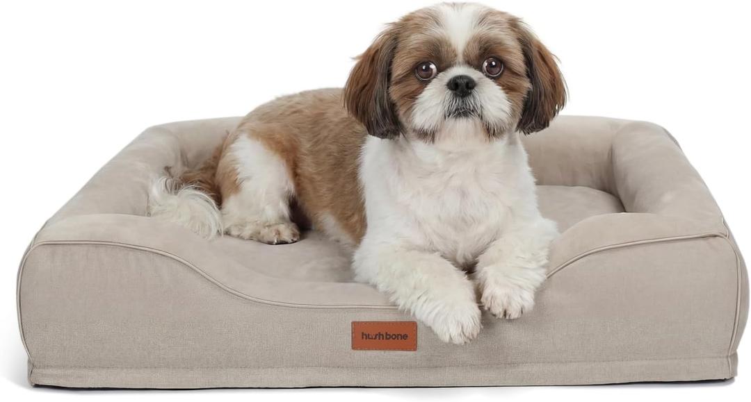 Aesthetic Dog Bed for Mediun Size Dogs Orthopedic with Cooling Gel Memory Foam Waterproof,Comfort Cute Cat Couch for Indoor Cats with Removable Washable Cover for Old Pet with Joint Pain (28.0"LX23.0"W X6.0"Th, Beige)