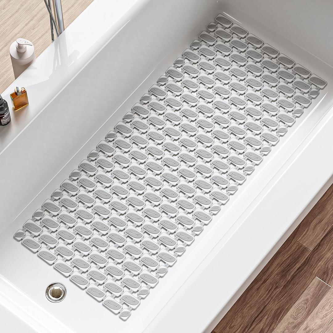 XIYUNTE Shower Mat Bathtub Mat Non Slip, 36''x16'' Soft and Comfortable Anti Slip Shower Mat, Eco-Friendly TPE+PP Shower Non Slip Mat with Powerful Suction Cups, Machine Washable, Easy to Cut, Grey