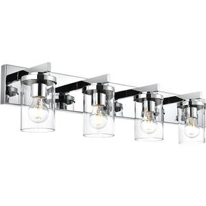 BONLICHT Modern Wall Bathroom Vanity Light Fixture 4 Light Chrome Metal with Clear Glass Shade,Industrial Vintage Farmhouse Wall Mount Lighting Sconce Bath Lighting Over Mirror for Kitchen Hallway (4 Lights-31.1 inch)