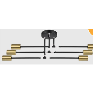 Modern Sputnik Chandelier, 6-Light Farmhouse Semi Flush Mount Ceiling Light Fixtures, Industrial Chandeliers for Dining Room Kitchen Bedroom Living Room Hall Foyer Entryway (Black and Gold) - E26 Base 