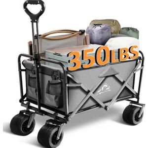 Heavy Duty Large Wagon Cart, 300lbs Folding Utility Wagon with All-Terrain Wheels, Collapsible Wagon for Gardening, Camping, Beach, Outdoor Use, Gray