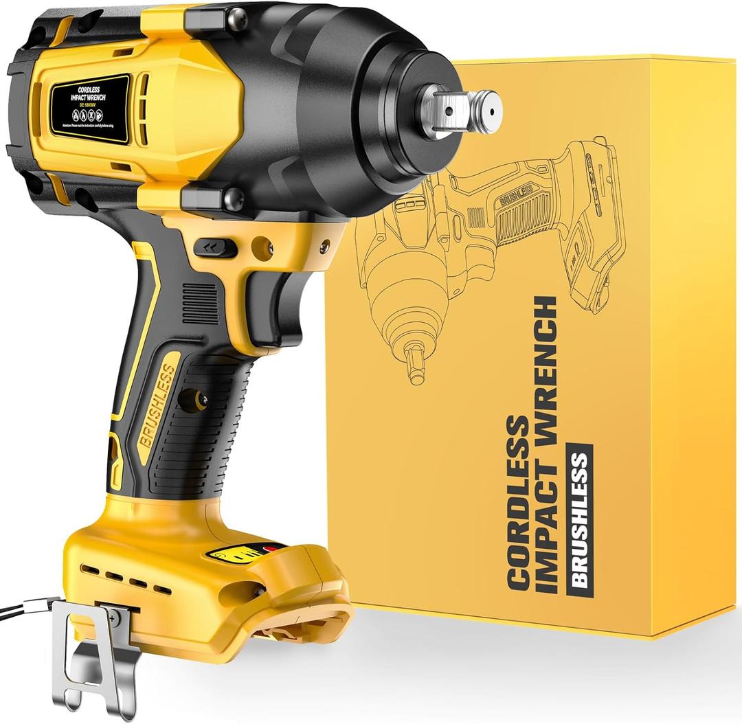 Impact Wrench for De-Walt 20V MAX Battery: 1/2 Inch Hog Ring Impact Driver High Torque - 600 Ft-lbs Cordless Impact Gun - Brushless Motor with LED Light And Blet Clip - Tool Only