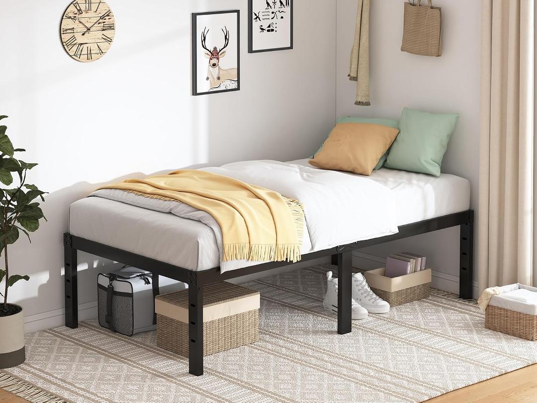 QEROMY Twin XL Bed Frames - 18 in Sturdy Platform Bed Frame Twin XL, Heavy Duty Metal Bed Frame No Box Spring Needed, Quick & Easy Assembly, No Noise, Black