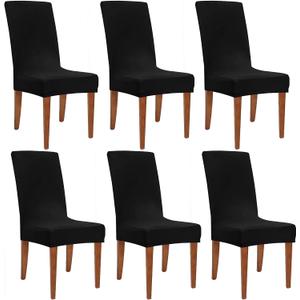 Obstal Black Chair Covers for Dining Room 6 Pack ?Universal Stretch Spandex Removable Washable Chair Seat Slipcovers Protector for Kitchen, Ceremony, Wedding, Banquet, Hotel and Party