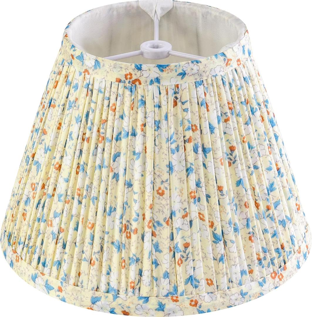 GOSO Small Pleated Lamp Shade -5 * 9 * 6.4 IN (Spider) Floral Lampshade for Table Lamps Wall Lamps Bell Lampshades Natural Fabric Lamp Shade Replacement-No Assembly Required, Art Deco 1 Pack (Yellow-Multicolor)