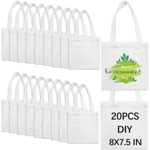 OKBA 20 Pcs 8X7.5 Inch Sublimation mini tote bags,Blank Canvas Tote Bags Reusable Grocery Bags, small bags for kids DIY