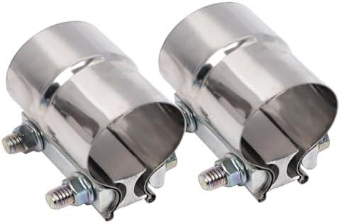 Elifecenter 2 Inch Exhaust Clamp, Lap Joint Band Clamp Stainless Steel for Clamping 2" OD to 2" ID Pipes（2 Pieces)