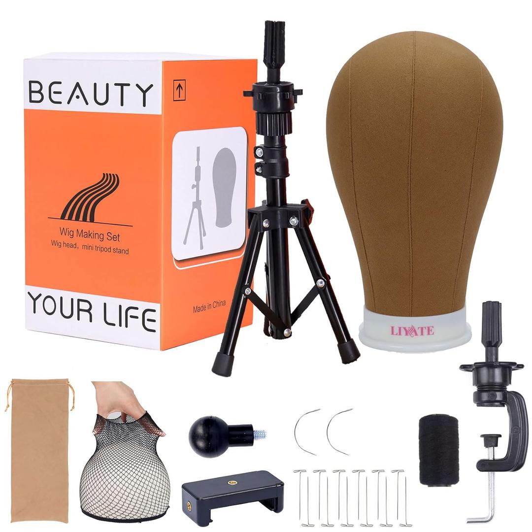 LIYATE Wig Stand - 22 Inch Adjustable Tripod Mannequin Head for Wigs Display with Cap, T Pins, Phone Clip & Adapter