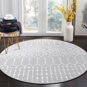 Lahome Moroccan Washable Round Rug - 4Ft Round Area Rugs for Bedroom Non-Slip Grey Stain Resistant Round Kitchen Rug, Modern Geometric Print Indoor Floor Circle Carpet for Entryway Living Room Sofa