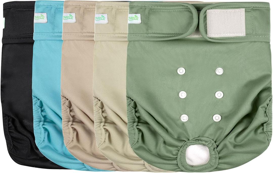 wegreeco Female Dog Diapers, Washable Reusable Pet Puppy Doggie Diapers for Small Female Dogs in Heat Period, Doggy Period Panties, 5 Pack, Small, Blue Green
