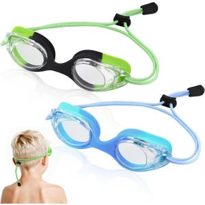Vvinca Kids Swim Goggles with Bungee Strap No Leaking Anti Fog Toddler Goggles with Quick Adjust Ages 3-14 (01- Green & Blue Gradient)