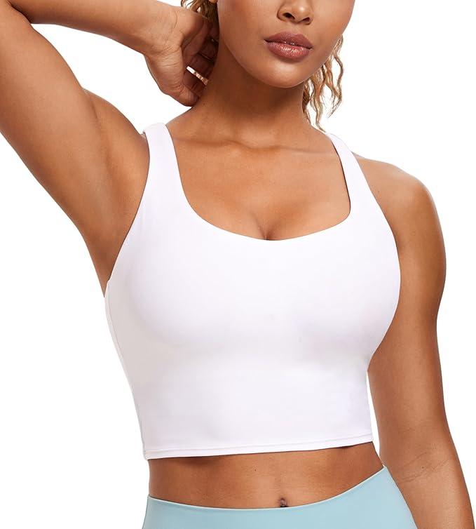 CRZ YOGA Womens Butterluxe Strappy Longline Sports Bra - Padded Criss Cross Yoga Workout Crop Tank Tops S
