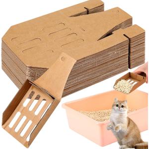 30 Pcs Disposable Cat Litter Scoops 8.3x3.3 Inch Portable Kitty Litter Scooper with Holder Shovel Cardboard Plastic Free Litter Scoop with Holes for Travel Cat Litter Box