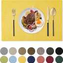 Romanstile Cloth Placemats Set of 6-12 x 18 Inch, Heat Resistant Double Layered Thickened Burlap Place Mats, Washable Faux Linen Farmhouse Table Mats for Kitchen/Dining/Party/Outdoor, Yellow
