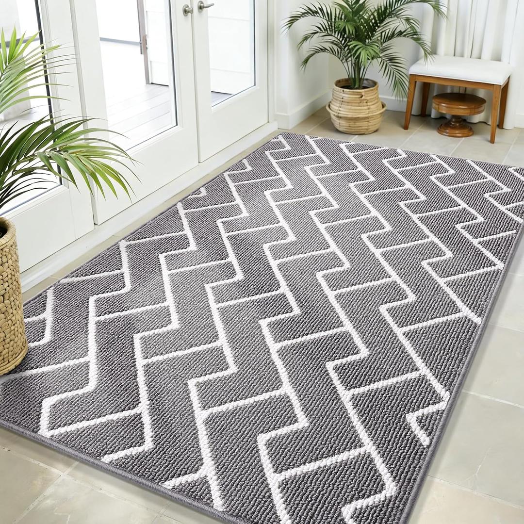 OLANLY Front Door Mat, Non-Slip Rubber Backing, Dirt Resistant and Absorbent, Washable, Easy to Clean Low-Profile Indoor Doormat for Back Door, Entryway, Inside Entrance, 59x35, Grey