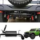 Matte Black Stainless Steel Rear Exhaust Muffler Dual Outlet CatBack Exhaust System Kit with Black Tips Compatible with 2018-2023 Jeep Wrangler JL 2/4DR JL01
