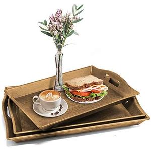 Set of 3 Large Serving Trays w/Handles Nesting Breakfast Serving Trays Afternoon Tea Tray Decorative Rectangular Display Tray Set Nested Food Tray Butler Serving Tray for Kitchen Party Dinner Snack