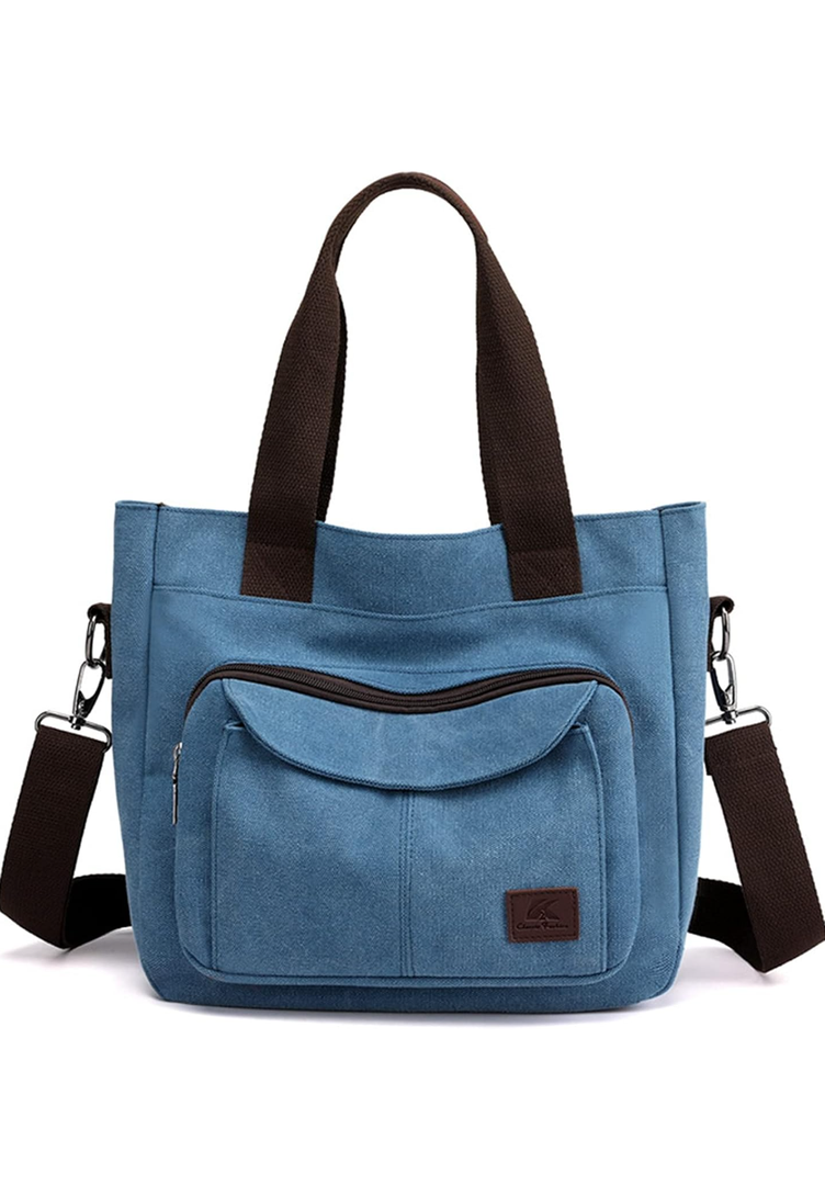 Sunshinejing Women's Canvas Tote Purse Shoulder Crossbody Bag Small Handbag Multi-pocket Top Handle Work Bags