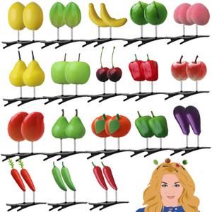 36 pcs Fruit Hair Clips, CNYMANY Funny Cute Fruit Hairpins Vegetable Hairpins Headwear Photo Props Hair Accessories for Women Home Rave Party - 18 Styles