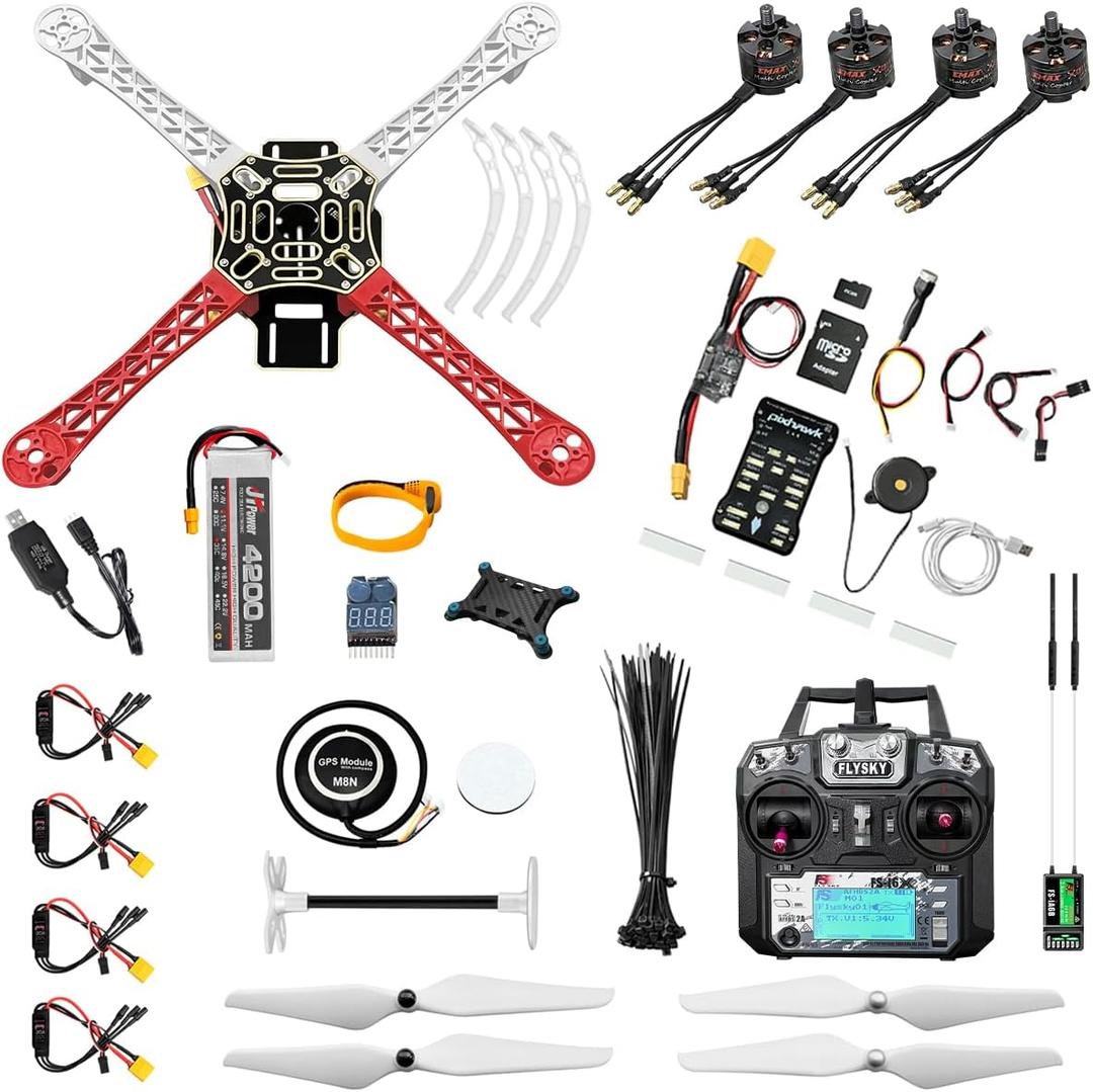 HAWK'S WORK F450 Drone Kit to build, DIY Quadcopter Set, Frame + Pixhawk + GPS + Power Module + ESC + Brushless Motor + Prop + Battery + RC Transmitter & Receiver + Accessory + Guild Book & Video (A)