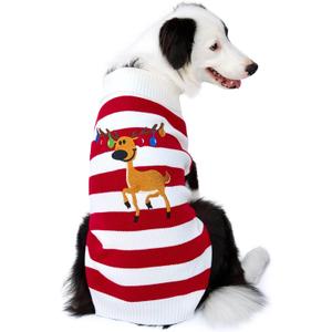 NACOCO Dog Sweater Pet Christmas Elk Bells Sweaters Halloween Reindeer for Small Dog and Cat(Red,XXL) (2X-Large (Pack of 1), 4-Red Fawn)