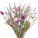 Dried Flowers Bouquet Dried Daisy Flower Natural Lavender Dry Flower Bunny Tails Pink Gerber Daisies Flowers Wheat Stalks Floral Stems Arrangements for Vase Table Centerpiece Decor Farmhouse