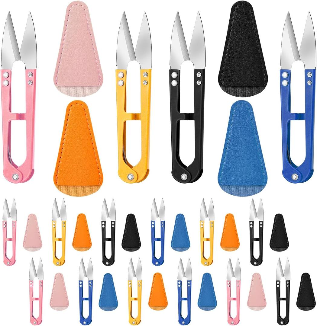 Lasnten 12 Sets Thread Snips for Sewing with Leather Sheath Cover Carbon Steel Thread Cutter Small Yarn Snips Embroidery Cross Stitch Scissor for Sewing Quilting Knitting Craft DIY Supplies