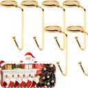 Christmas Mantle Stocking Holders Set of 6 - Upgrade Non-Slip Fireplace Hangers, Lightweight Metal Hooks for Christmas Party Decoration (Gold)