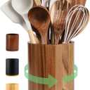 Wooden Utensil Holder, 360Rotating 7.3'' Large Utensil Holder for Kitchen Counter, Kitchen Utensil Organizer, Utensil Crock, Farmhouse Kitchens Countertop Decor, Acacia Wood