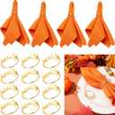Umigy 12 Pcs Thanksgiving Napkin Rings Gold Thankful Holiday Table Handmade Metal Thankful Napkin Holder for Fall Thanksgiving Celebration Festive Party Gift