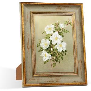 RIVERVALLA 5x7 Picture Frames Retro Antique Picture Frames with Green Gold Edge Line 5 by 7 Vintage Photo Frame Wall Hang Desktop Display Christmas Birthday Gifts for Women Mom Grandma