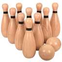 Outdoor Giant Lawn Bowling Games Wooden Lawn Set Fun Sports Games Outside or Indoor for Family Adults and Kids Backyard Skittles Carrying Bag with 10 Pins and 2 Balls(Medium Type), Pack of 2