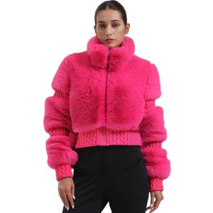 GSOU SNOW Women Ski Jacket Faux Fur Snowboard Coat Snow Cropped Jacket Winter Outdoor Warm (Small, Rose)