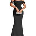 KUTUMAI Off The Shoulder Maxi Long Dress Corset Ruched Bodycon Cocktail Formal Wedding Guest Dresses for Women,S