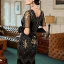 SWEETV YESSA Women's Flapper Dresses 1920s Fringed Sequin Great Gatsby Dress with 20s Accessories -Roaring 20s Costumes (XL)