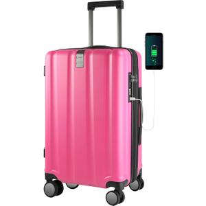 KROSER Hardside Expandable Carry On Luggage with Spinner Wheels & Built-in TSA Lock, Durable Suitcase Rolling Luggage with USB Port, Carry-On 20-Inch, Magenta