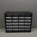 Akro-Mils 24-Drawer Plastic Drawer Storage Cabinet for Garage Organization, Bead Organizer, Building Bricks Storage, Teacher Toolbox, Makeup Organizer, 20" W x 6" D x 16" H, 10124 Black