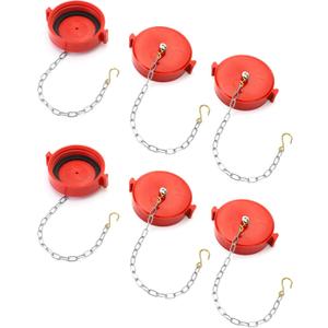 QWORK 2-1/2" NST/NH Plastic Fire Hose Connection Standpipe Cap Fitting and Chain Fire Equipment, Red - 6 Pack Anti Theft FDC Caps (2.5 Inch)