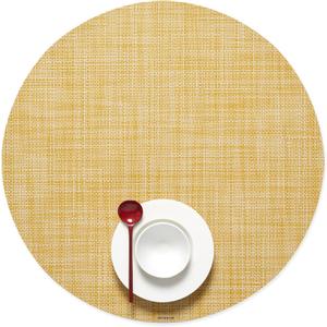 Chilewich Mini Basketweave Placemats - Round Woven Placemats Set of 4 - Reusable, Stain-Resistant, Indoor/Outdoor Tabletop Protection - Ochre - 15" Round