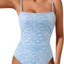 SUUKSESS Women Sexy Tummy Control One Piece Swimsuits Square Neck Bathing Suits (Small, 62 Blue Ditsy Floral)