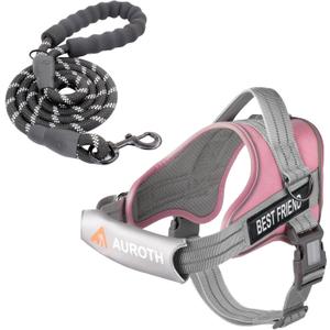 AUROTH Dog Harness and Leash Set, Soft Padded Service Dog Vest with 5.25FT Dog Leash, No Choke, Easy On Pet Vest, Adjustable Reflective No Pull Dog Harness for Large Dogs, Easy Walking and Training (Pink)