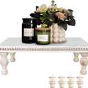 MAONAME Wood Display Risers Decorative tray, Farmhouse Pedestal Stand for Display Home Decor, Vintage White Beaded Wooden Tray for Kitchen Counter, Short and Tall Footed