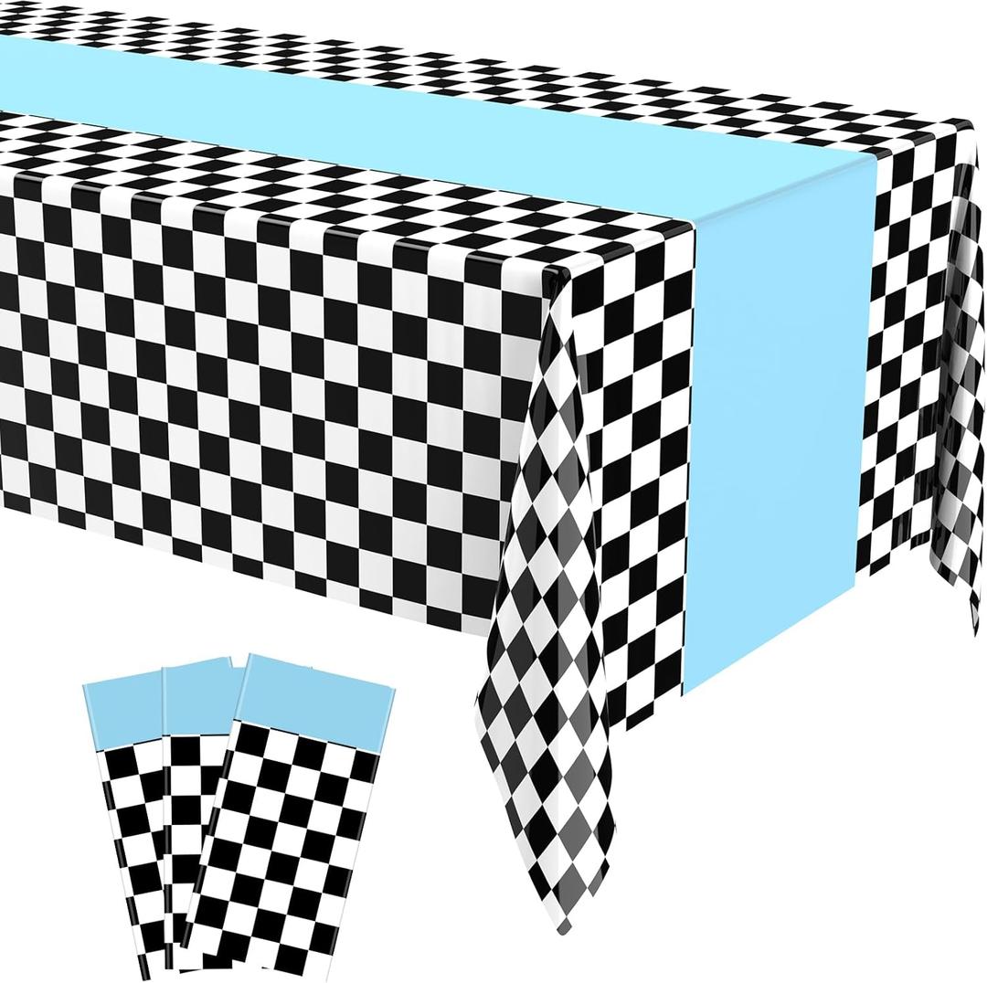 Irenare 3 Sheets Car Birthday Party Supplies Racing Party Decorations Road Tablecloth Racetrack Table Runner Table Covers for Car Theme Birthday Party, 54 x 108 Inch(Blue)