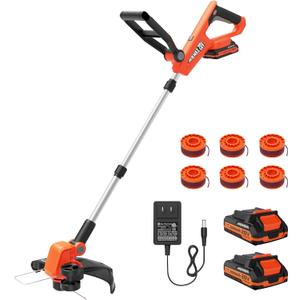 VARSK 20V 12" Cordless String Trimmer, 2 in 1 Trimmer and Edger with Auto Line Feed, 2 X 2.0Ah Batteries/1 X Fast Charger/6 X Bonus Spools Included, for Lawn, Garden, Yard, etc (Orange)