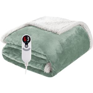 Electric Heated Blanket Throw Size 50"x60", Soft Flannel with Overheat Protection, 9 Adjustable Heat Settings & 10-Hour Auto-Off Timer, Fast Heating for Winter Comfort, Light Green