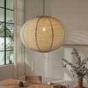 METHEDEECO Plug in Linen Pendant Light, 20 Inch Hanging Lantern Lamp with 18 FT Cord, E26 Socket, Japanese Wabi-Sabi Handmade Fabric Shade for Bedroom Living Room Dining Room, Bulb Not Included