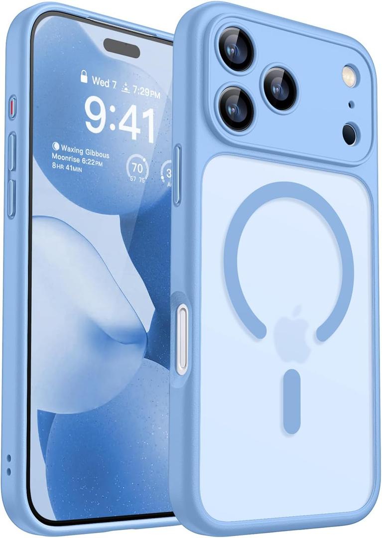 CANSHN Magnetic Compatible with iPhone 17 Pro Case, Upgraded [Full Camera Protection] [Compatible with Magsafe] [Translucent Matte] Shockproof Protective Phone Cover 6.3 Inch - Light Blue