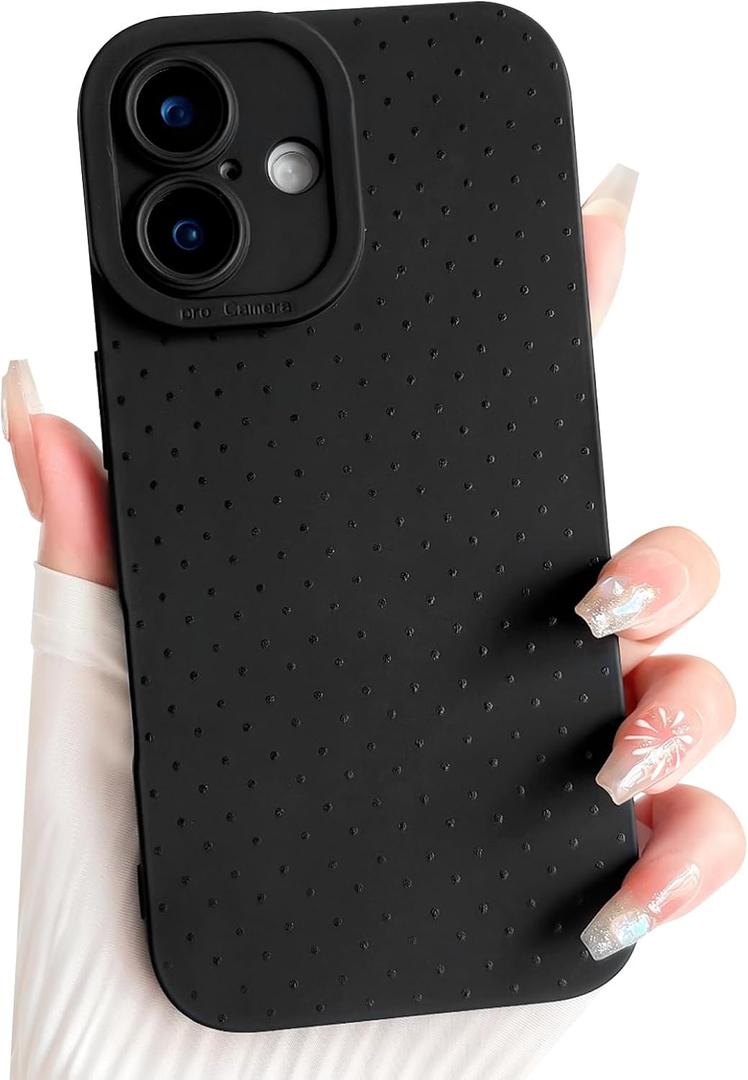 NITITOP Compatible with iPhone 16 Plus Case Cute Aesthetic Little Polka Dots Pattern Design for Women Men Girls Soft TPU Shockproof Stylish Full Camera Protective Phone Cover - Black