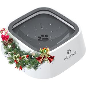 ELS PET Travel Bowl, No Spill, No Drip Slow Water Feeder/Dispenser for Dogs, Cats, 35oz/1L, Splash Proof Travel Bowl for Crate and Car, Keeps Floor & Beard Dry, Dishwasher Safe (Grey)